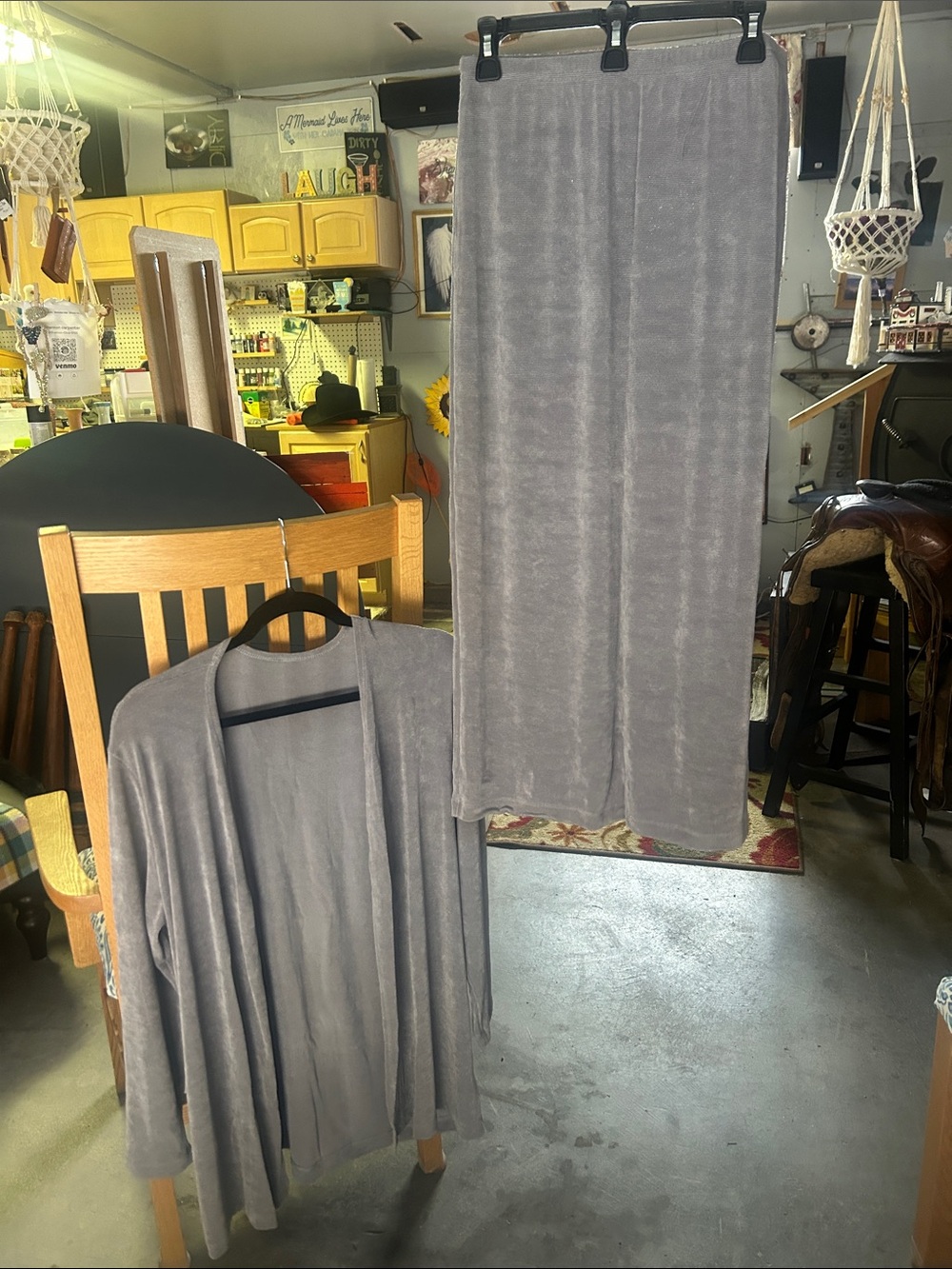 Weekenders Soft Gray Plush Skirt and Cardigan Set